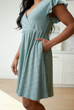 Rebecca Ruffle Sleeve Eyelet Dress -#5-Sage