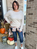 Oatmeal Lace Up Crochet Ribbed Top