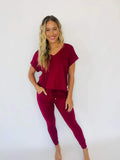 Krisie V-Neck Lounge Set-#5-Burgundy