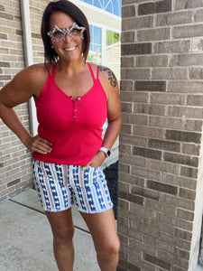 Judy Blue USA Star Fray Hem High Waist Denim Shorts