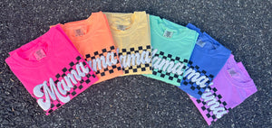 Rainbow Checkered Mama PUFF Tees  - RTS