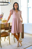 Rebecca Ruffle Sleeve Eyelet Dress -#6-Mauve