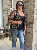 Plus Size Contrast Sequin Sheer Mesh Cardigan