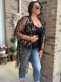 Plus Size Contrast Sequin Sheer Mesh Cardigan