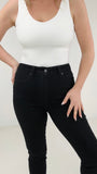 Judy Blue High Waist "Control Top" with Shark Hem & Back Shield Pkt Black Skinny Jeans