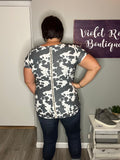 Cow Spotted Lace Back Detail Pocket Top