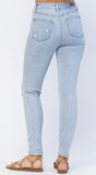 High Rise Destroyed TUMMY CONTROL Skinny Judy Blue Jeans