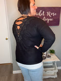 Super Soft Ribbed Knit Lace & Cross Back Top