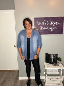 Chambray Roll-Up Sleeve Top