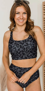 *PRE-ORDER* Along The Boardwalk Swim Top- Charcoal Leopard