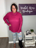 Cowl Neck Waffle Knit Top