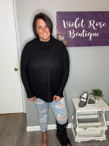 Cowl Neck Waffle Knit Top